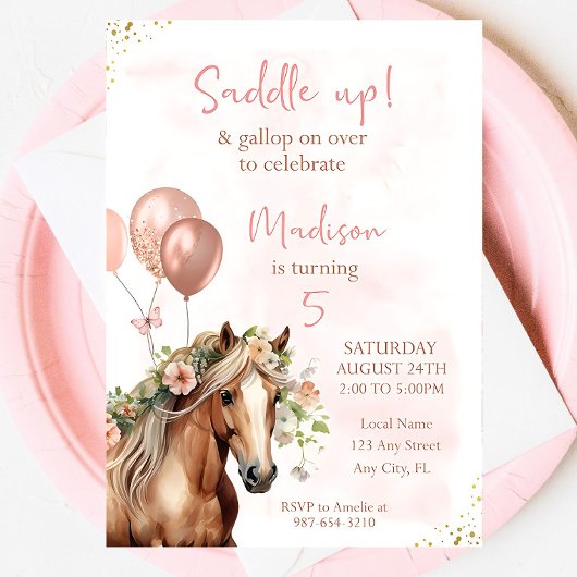 Cheval Editable Anniversaire Floral Invitation Gir