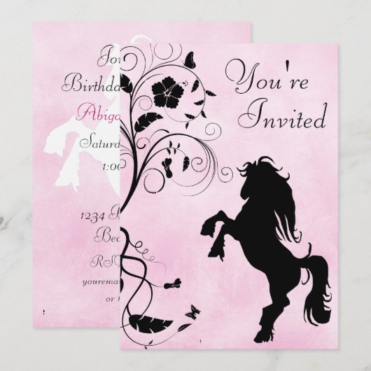 Cheval Élevant Invitation Anniversaire (Devant / Derrière)