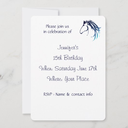 Cheval équestre fête d'anniversaire Invitation per (Dos)