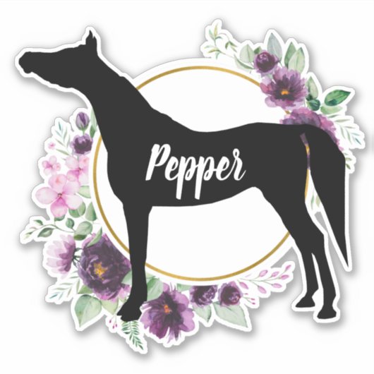 Cheval Equestria Personnalisé Nom Sticker Floral (Devant)