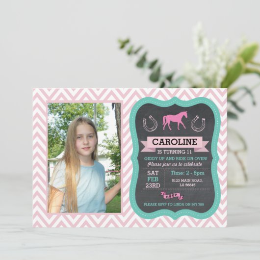 Cheval équitation Photo Pony Pink Invitation Invit (Debout devant)