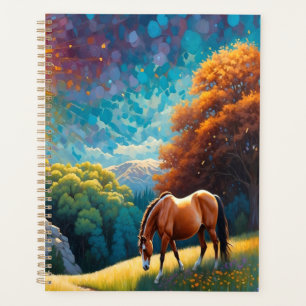Cheval et fleurs dans un pré coloré