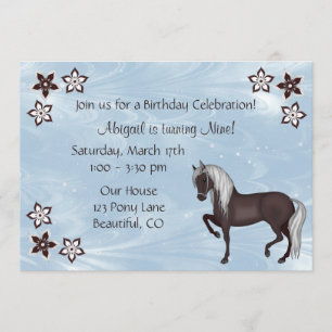 Cheval et Fleurs Invitation Anniversaire ~ Filles