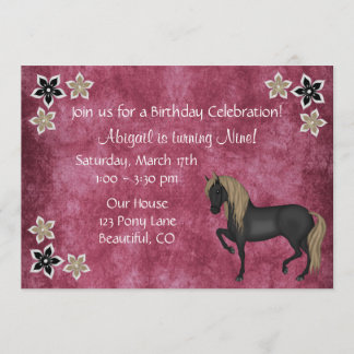 Cheval et Fleurs Invitation Anniversaire ~ Filles