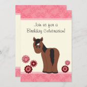 Cheval et Fleurs Invitation d'anniversaire pour le (Devant / Derrière)