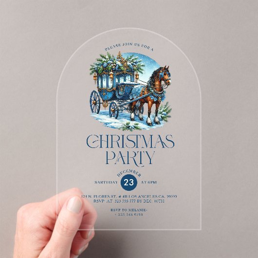 Cheval et transport bleu Noël Invitation de fête (In situ (ordinateur de poche))