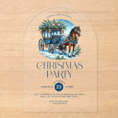 Cheval et transport bleu Noël Invitation de fête (Recto)