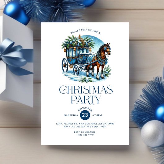Cheval et transport bleu Noël Invitation de fête