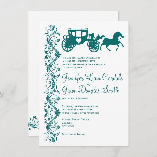 Cheval et transport Mariage Turquoise Invitations (Devant / Derrière)