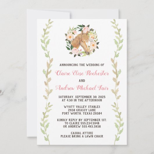 Cheval Faire-part de mariage - Aquarelle (Devant)