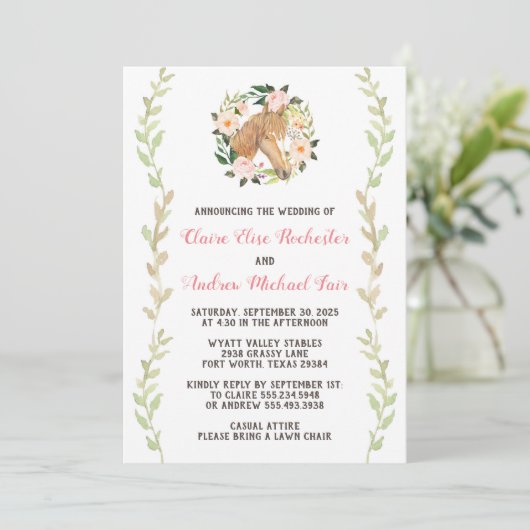 Cheval Faire-part de mariage - Aquarelle (Debout devant)