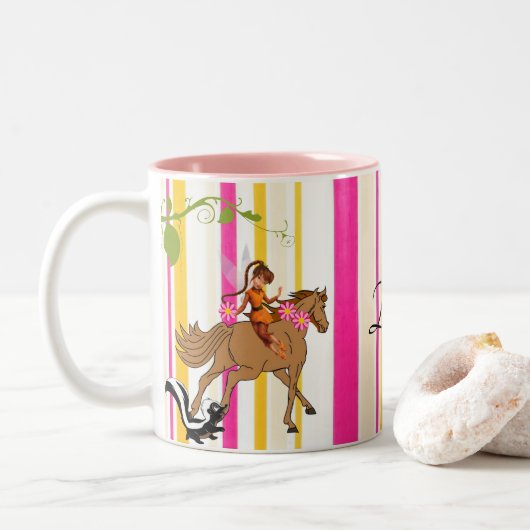 Cheval Fairy Skunk Stripe Pink Mug (Avec donut)