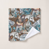 Cheval fille cowgirl motif floral turquoise (Gant de toilette)