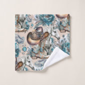 Cheval fille cowgirl motif floral turquoise (Gant de toilette)