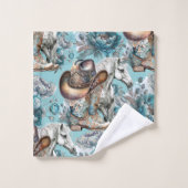 Cheval fille cowgirl motif floral turquoise (Gant de toilette)