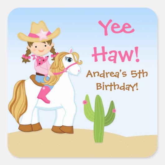 Cheval fille fête d'anniversaire Favoriser Sticker (Devant)