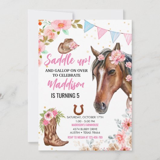 Cheval Fluvial Editable Invitation Anniversaire (Devant)