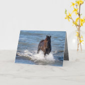 Cheval foncé roule sur la carte de voeux de l'eau (Fleur jaune)