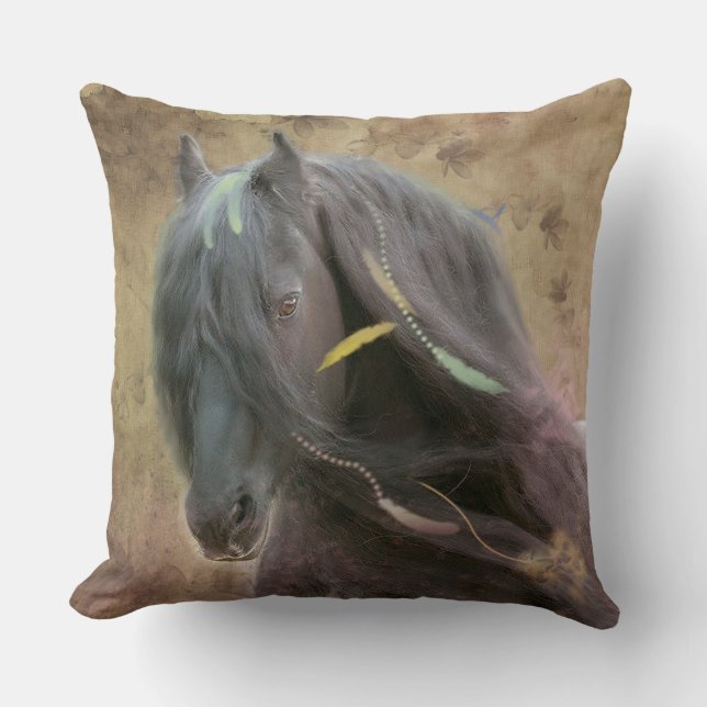 Cheval friésien de beauté noire - Coussin (Recto)
