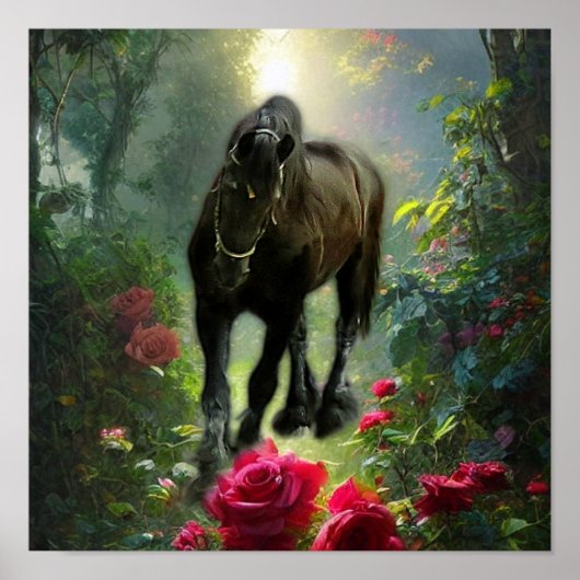 Cheval Frison Black Beauty Fantaisie - Affiche (Devant)