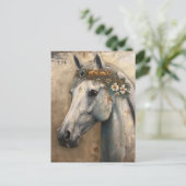 Cheval Gris Avec Carte Postale Florale Couronne (Debout devant)