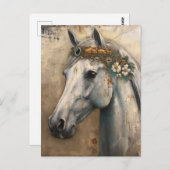 Cheval Gris Avec Carte Postale Florale Couronne (Devant / Derrière)