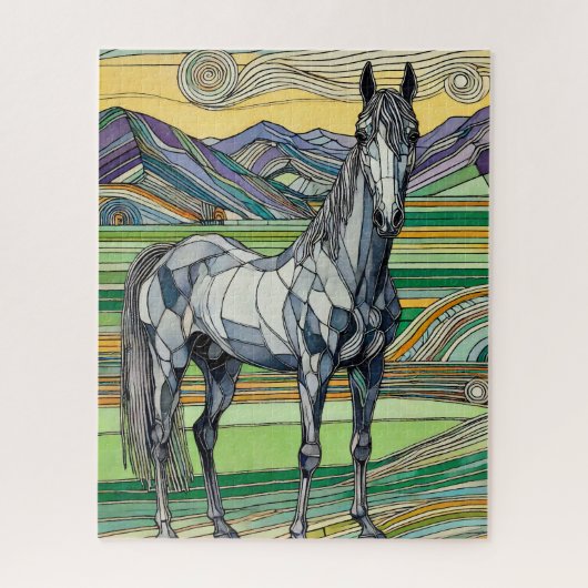 Cheval gris dans le pâturage 500 pièce Puzzle (Vertical)