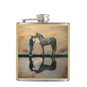 Cheval Gris Et Groom OTTB Boire Flacon