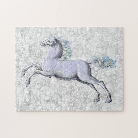 Cheval gris vintage sur Motif gris Puzzle (Horizontal)