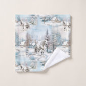Cheval hiver motif paysage de forêt enneigée (Gant de toilette)