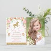 Cheval Invitation Anniversaire Floral Pink Gold Ho (Debout devant)