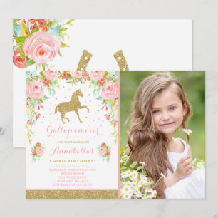 Cheval Invitation Anniversaire Floral Pink Gold Ho