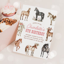 Cheval Invitation Anniversaire Rose Floral Pony In