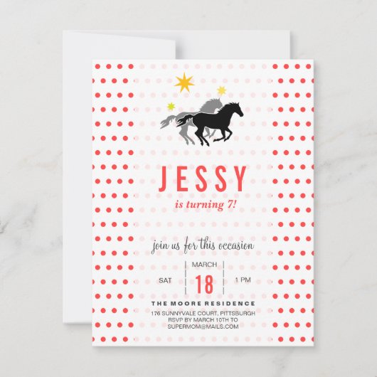 Cheval Invitations Anniversaire Coral Rouge (Devant)