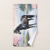 Cheval majestueux et beauté du lotus (Serviette à main)