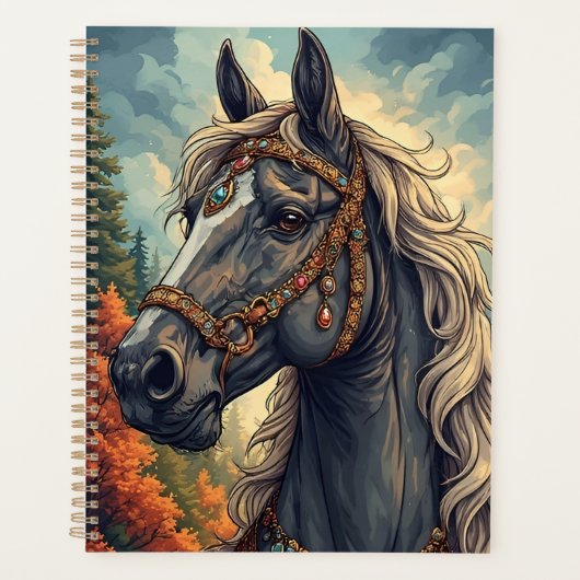 Cheval majestueux orné de bijoux dorés (Devant)