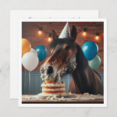 Cheval manger gâteau invitation anniversaire, Amat (Devant / Derrière)