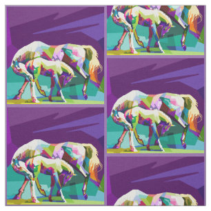 Cheval Mare Et Colt Imprimé Tissu 4,5"