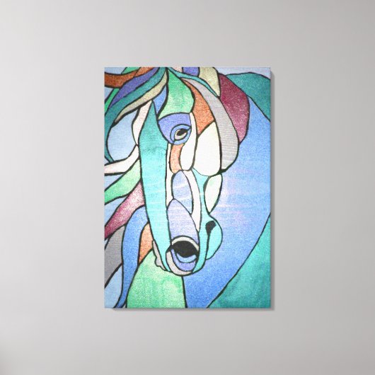 Cheval métallique en toile blues (Recto)