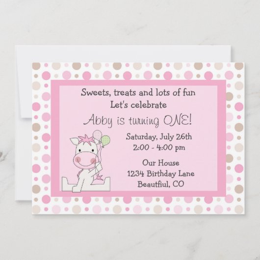 Cheval mignon 1er anniversaire Invitation pour fil (Devant)