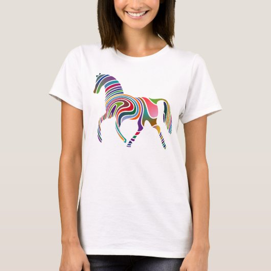 Cheval multicolore sur T-shirt féminin (Devant)
