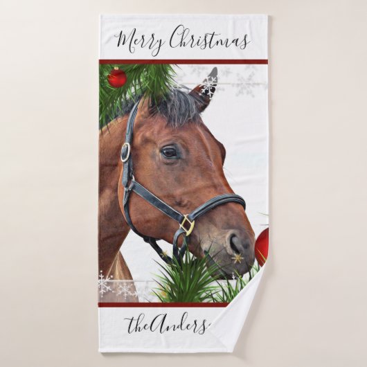 Cheval Noël mignon Pony équin équestre équestre Ch (Serviette de bain)