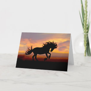 Cheval noir au coucher du soleil Carte de voeux vi