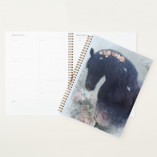 Cheval Noir Cheval Friesen - Calendrier, Planifica (Devant avec enveloppe)