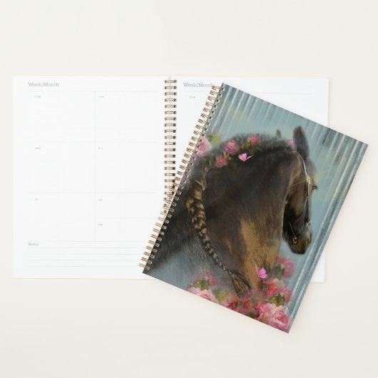 Cheval Noir Cheval Friesen - Calendrier, Planifica (Devant avec enveloppe)