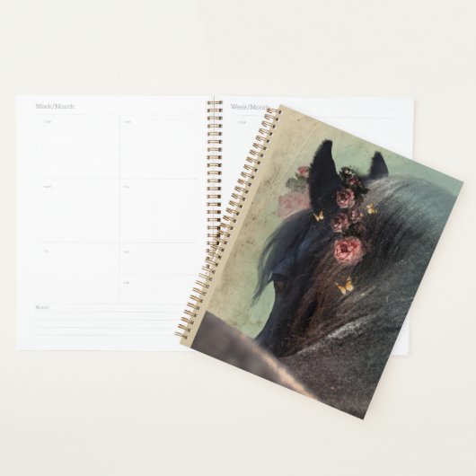 Cheval Noir Cheval Friesen - Calendrier, Planifica (Devant avec enveloppe)