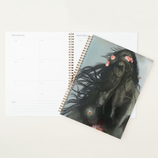 Cheval Noir Cheval Friesen - Calendrier, Planifica (Devant avec enveloppe)