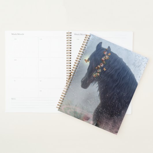 Cheval Noir Cheval Friesen - Calendrier, Planifica (Devant avec enveloppe)