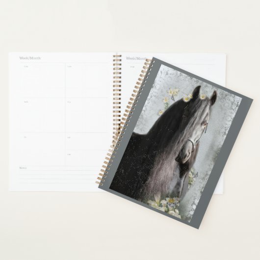 Cheval Noir Cheval Friesen - Calendrier, Planifica (Devant avec enveloppe)