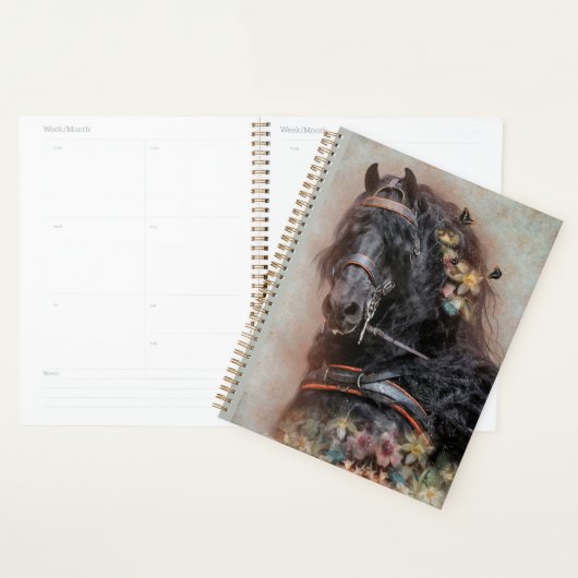 Cheval Noir Cheval Friesen - Calendrier, Planifica (Devant avec enveloppe)